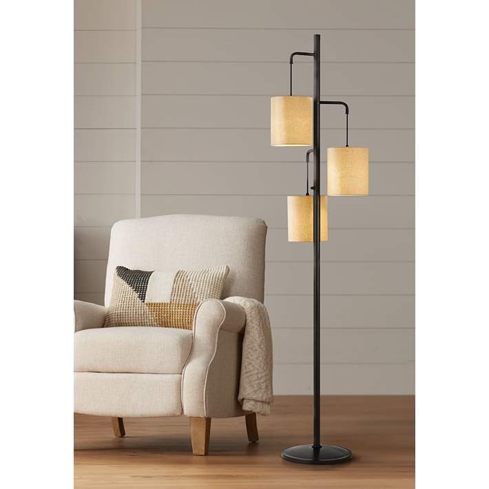 Floor Lamp Dark Bronze Staggered Lantern Shades Industrial Rustic