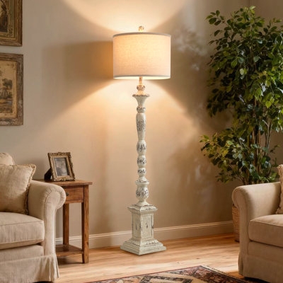 Floor Lamp Distressed Finish Spindle Post Cream Shade