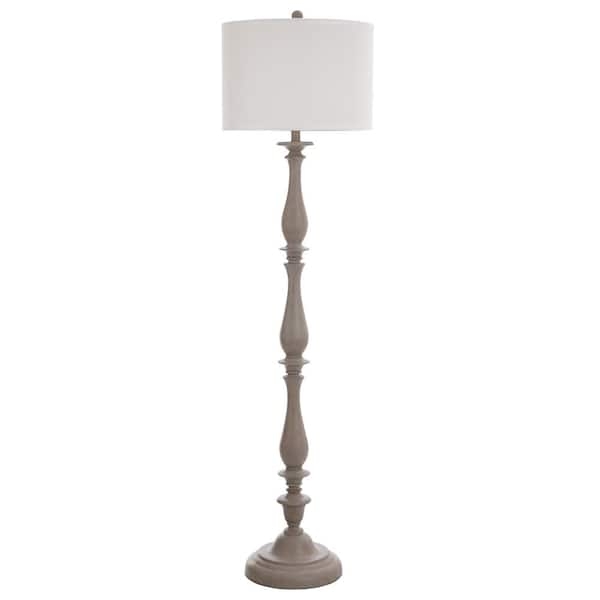 Floor Lamp Distressed Turned Base Taupe Silk Shade Rustic Lighting
