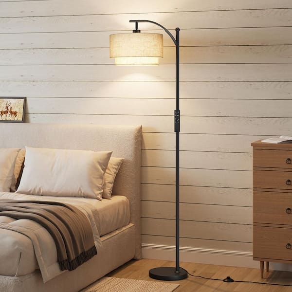 Floor Lamp Double Arc Adjustable Shades Matte Black Contemporary