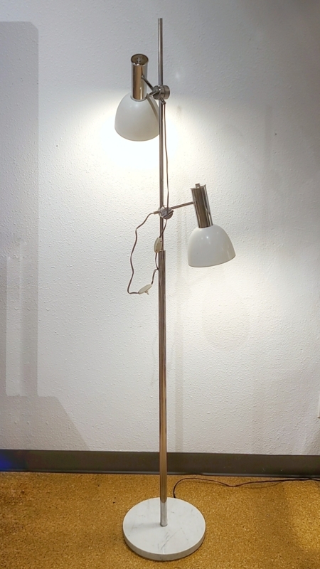 Floor Lamp Double Eyeball Heads Marble Base Chrome Adjustable Vintage