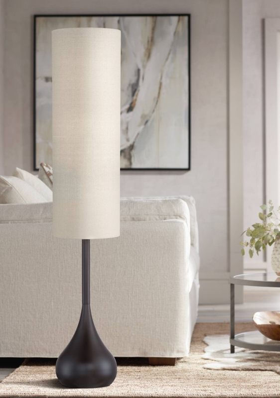 Floor Lamp Droplet Base Tall Cylinder Shade Dark Bronze Retro