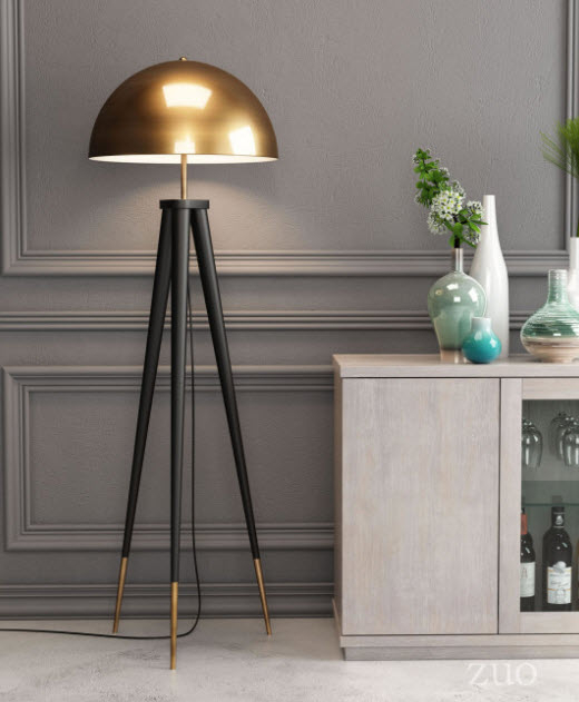 Floor Lamp Dual Arched Arms Mixed Metal Globes Mid-Century
