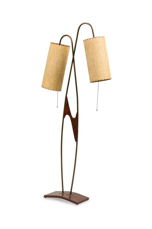 Floor Lamp Dual Conical Shades Tripod Base Mid-Century Atomic