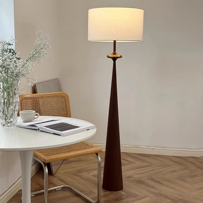 Floor Lamp Elongated Shade Dark Walnut Tripod Base Japandi Style