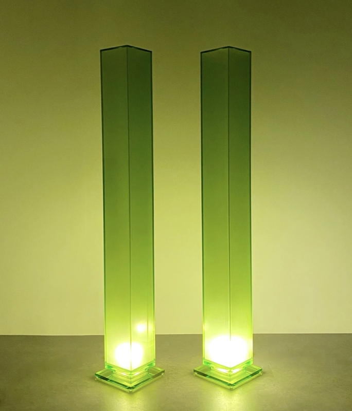 Floor Lamp Emerald Green Translucent Lucite Stacked Geometric Column