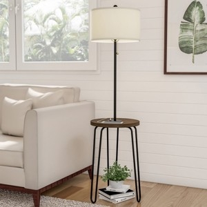 Floor Lamp End Table with Hairpin Legs, USB, Rectangular Top