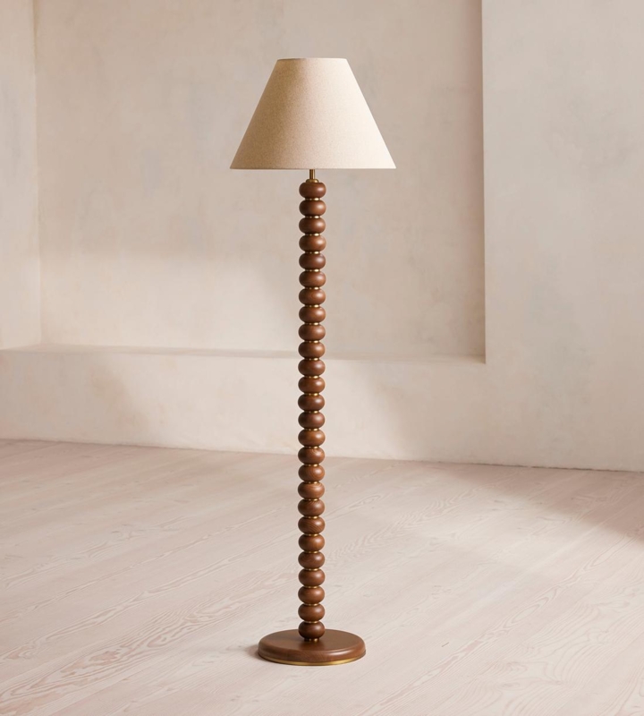 Floor Lamp Extra Tall Cylindrical Shade Oak Wood Tripod Base