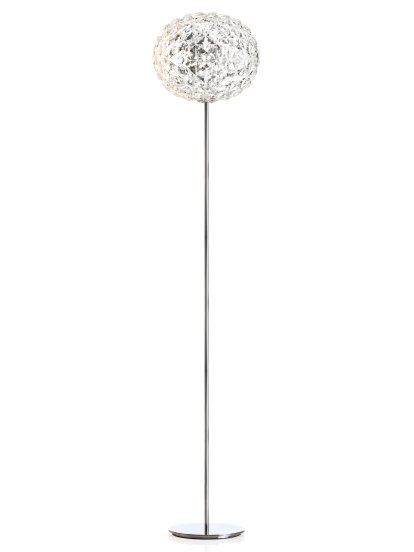 Floor Lamp Faceted Spherical Shade Crystal Effect Slim Polished Stem