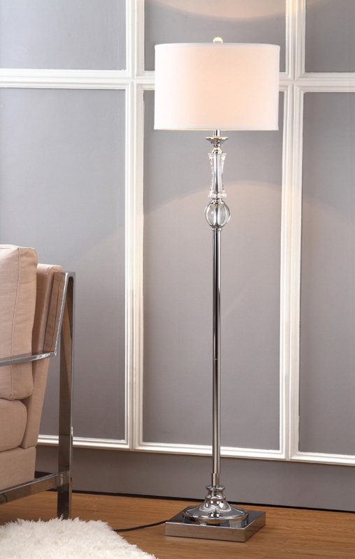 Floor Lamp Faceted Stacked Glass Spheres Polished Chrome Drum Shade