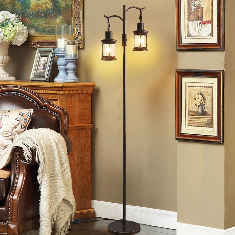 Floor Lamp featuring Lantern Cages and Antique Red Copper Finish