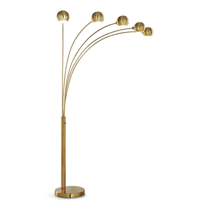 Floor Lamp five-light arch with orb shades in antique brass.