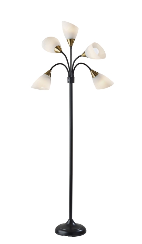 Floor Lamp Five Light Medusa Style Brushed Silver Flexible Arms