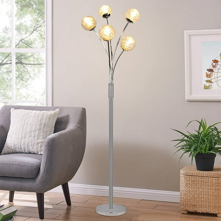 Floor Lamp Five Light Tree Design Matte Black Opal Glass Staggered