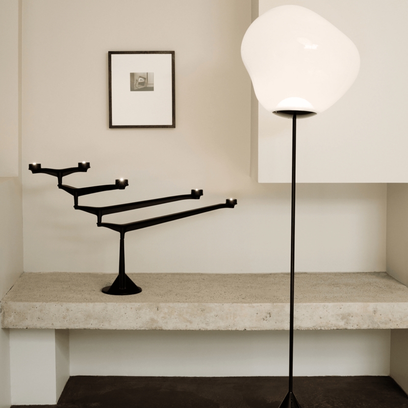 Floor Lamp: Futuristic Slim Profile Polished Chrome Black Conical Base