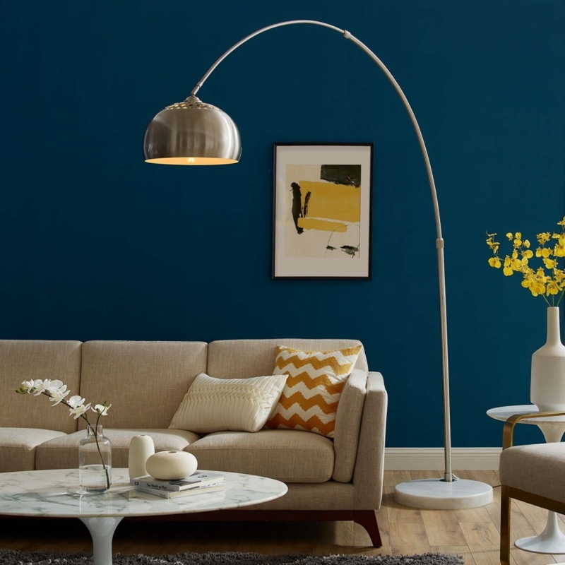 Floor Lamp Glam Gold Arched Neck White Globe Marble Base