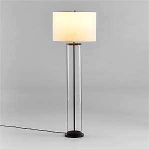Floor Lamp Glass Orb Accent Slim Matte Black Pole