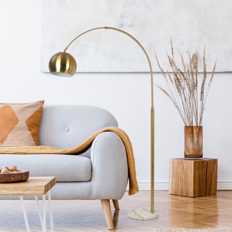 Floor Lamp Gold Arched Long Arm Adjustable Marble Base