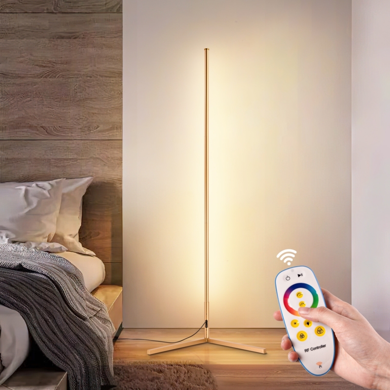Floor Lamp Gold Corner Fit Polished Finish RGB Lighting