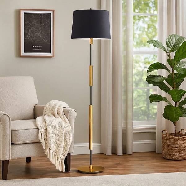 Floor Lamp Gold Metal Pole Finial Tip Black Shade