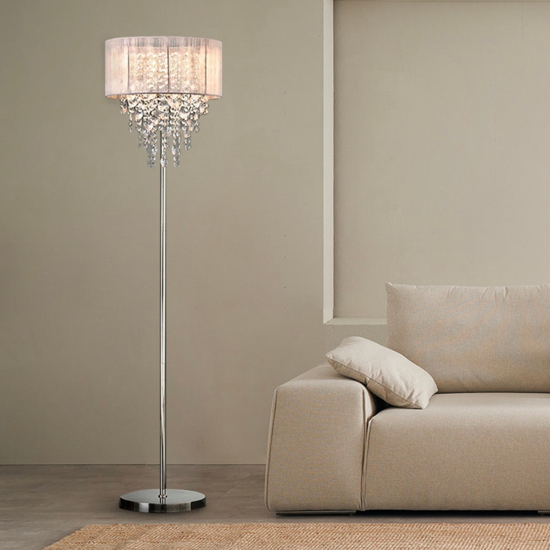 Floor Lamp Gold Metal Stem Tiered Crystal Disks Modern Luxury Glam