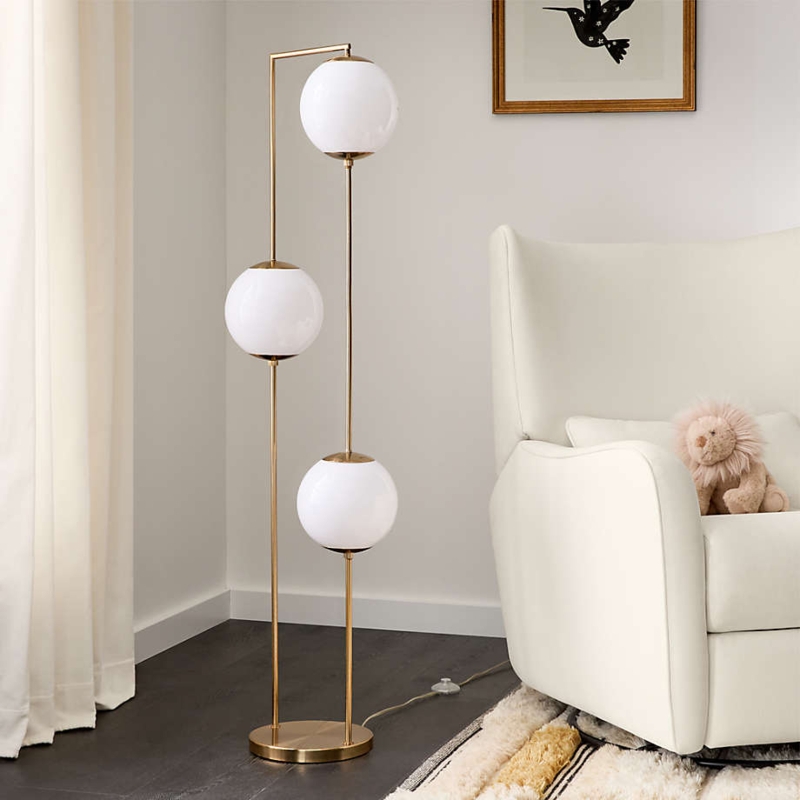 Floor Lamp Gold Tiered Globe Design Three Light Mid-Century