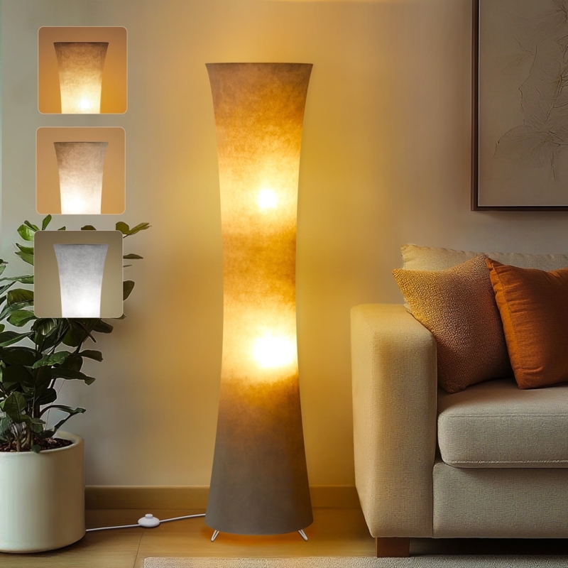 Floor Lamp Gray Textured Fabric Cylindrical Column Cozy Glow