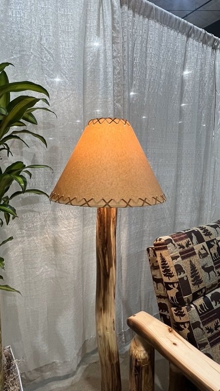 Floor Lamp Handcrafted Log Base with Rugged Bark Texture Rustic