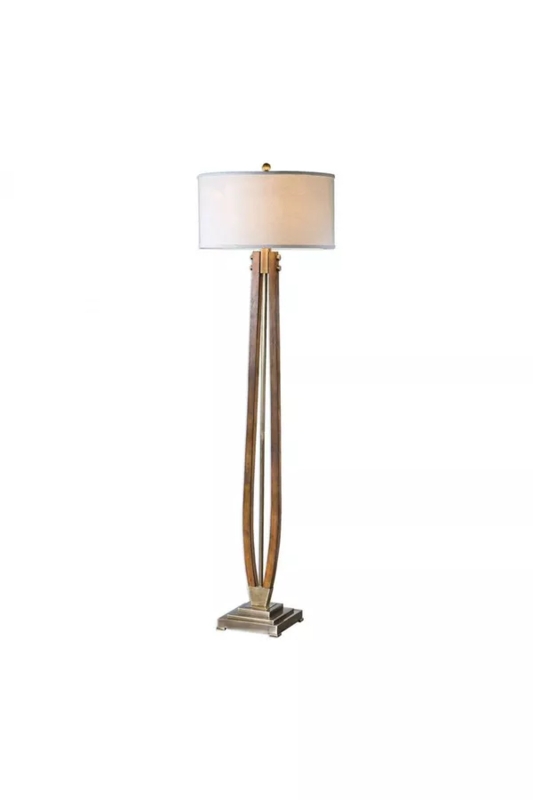 Floor Lamp Honey Wood X-Brace Base Bronze Accents Transitional