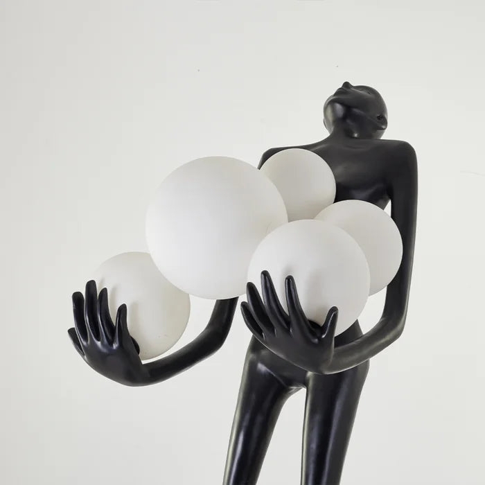 Floor Lamp Human Statue Base Six Globe Lights Black Avant Garde Art