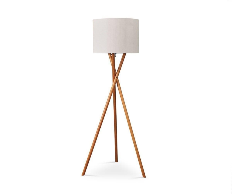 Floor Lamp in Acacia Wood with White Drum Shade