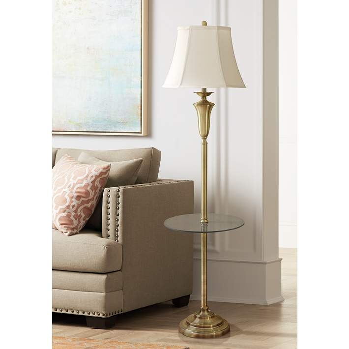 Floor Lamp in Brushed Brass Finish with Traditional Tapered Shade