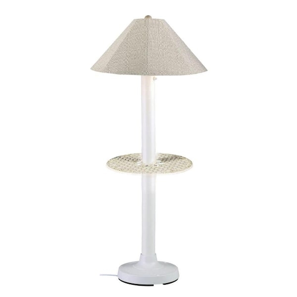 Floor Lamp in Matte White Finish with Silver-Toned Drum Shade for Patio