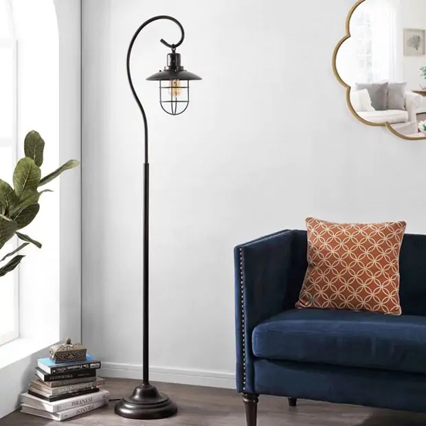 Floor Lamp Industrial Lantern Style Head with Wire Cage Shade