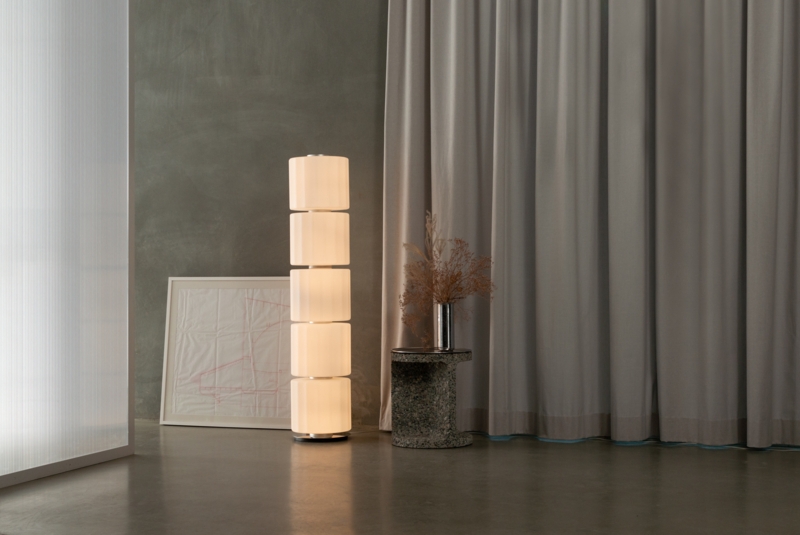 Floor Lamp Industrial Stacked Glass Cylinders Concrete Wall Context
