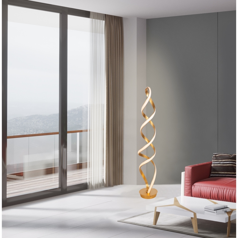 Floor Lamp Infinity Loop Design Anodized Gold Modern Sculptural LED