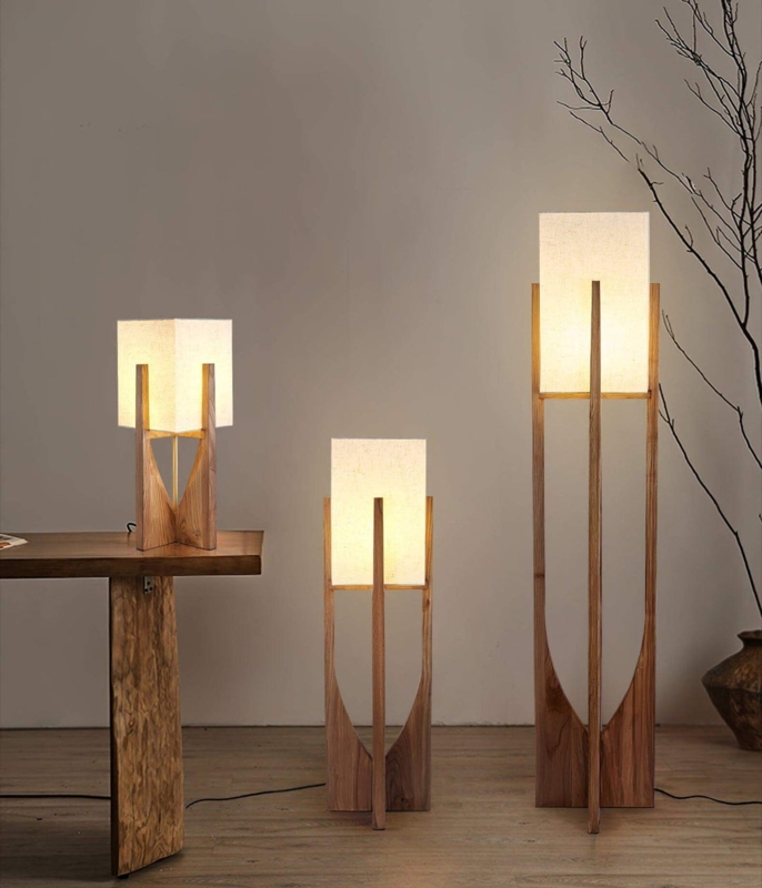 Floor Lamp Integrated Shelf Mid-Century Modern Wood Tapered Legs