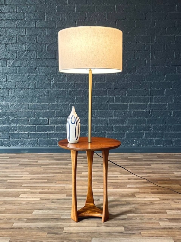 Floor Lamp Integrated Side Table Sculpted Tripod Walnut