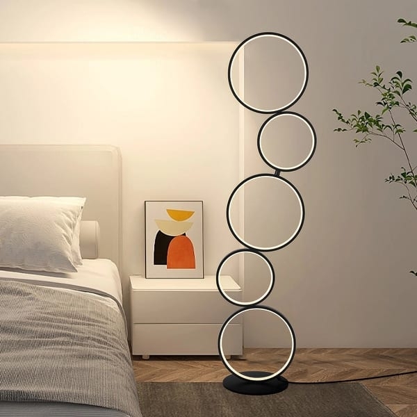 Floor Lamp Interlocking Rings Integrated LED Gold Finish Glam Decor