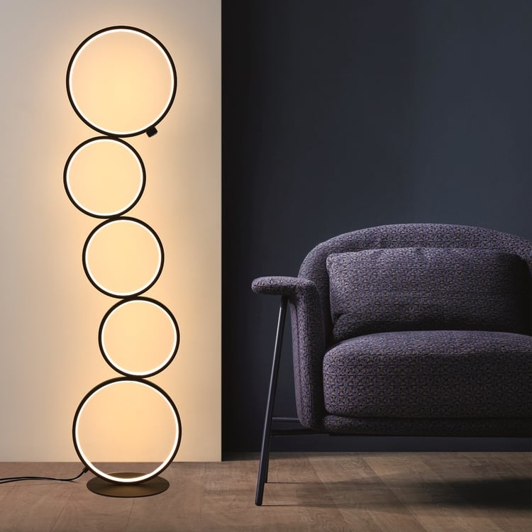 Floor Lamp Interlocking Rings Matte Black Geometric Contemporary LED