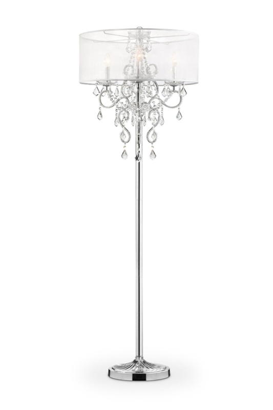 Floor Lamp Internal Candelabra See Thru Shade Crystal Drips Silver