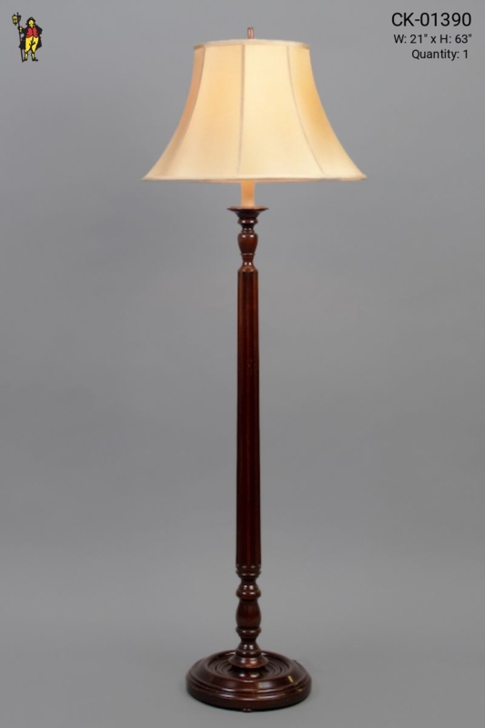 Floor Lamp Intricately Carved Wood Base Pleated Drum Shade Classic