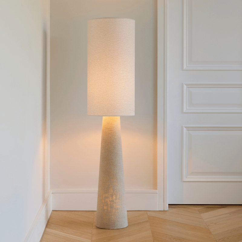 Floor Lamp Ivory Boucle Cylindrical Pillar Organic Modern Lighting