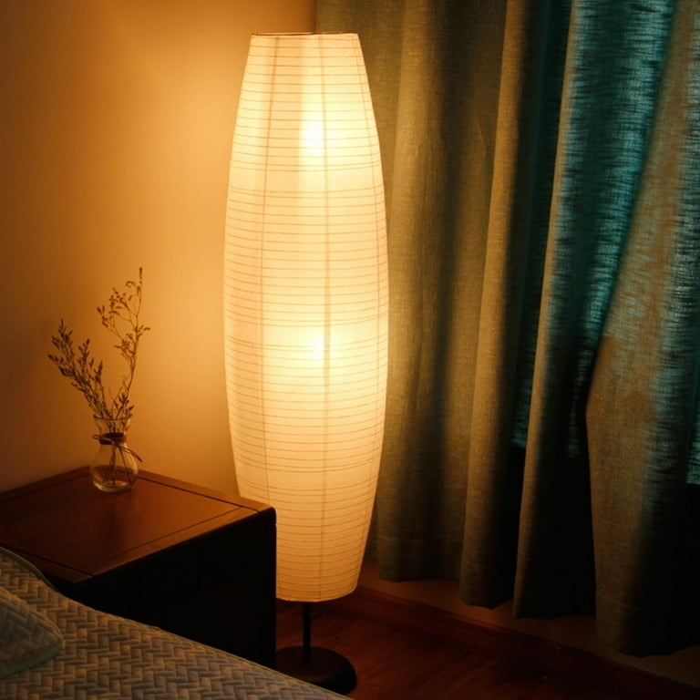 Floor Lamp: Japanese Style Rectangular Column, Crinkled Paper Shade.