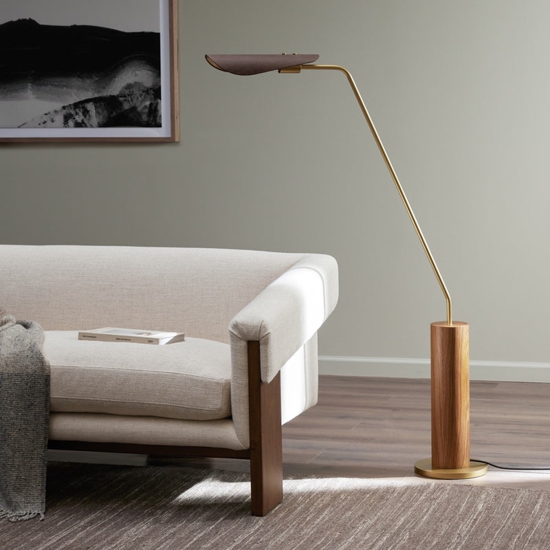 Floor Lamp Leather Wrapped Tripod Legs Oversized Drum Shade Brass
