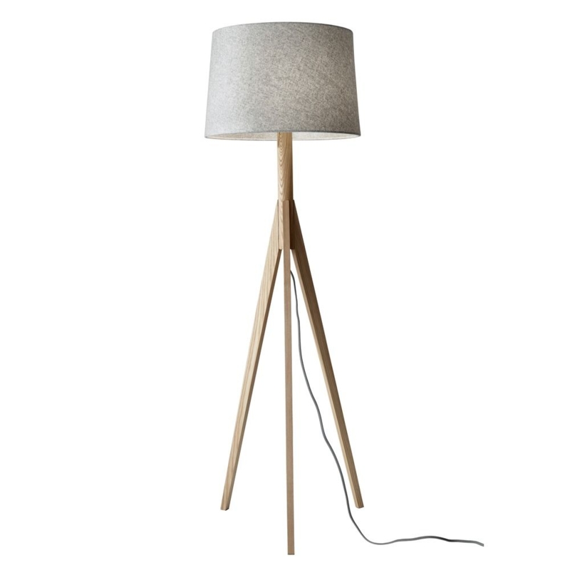 Floor Lamp Light Wood Tripod Integrated Shelf Scandinavian