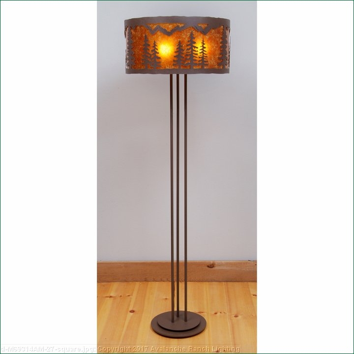 Floor Lamp Lodge Style Tree Silhouette with Warm Amber Mica Shade