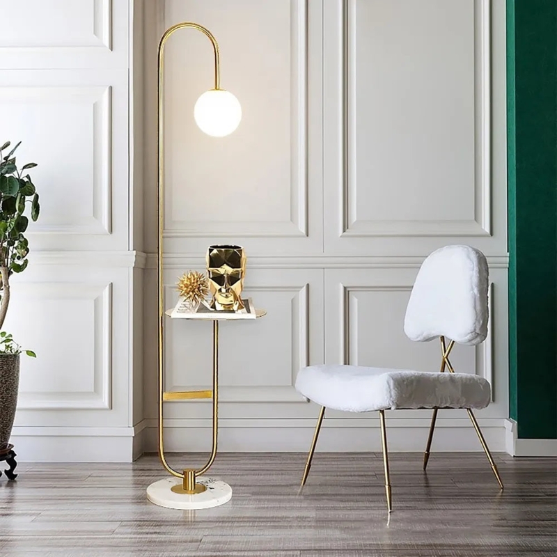 Floor Lamp Marble Base Chrome Finish Arc Dome Shade Modern Styling