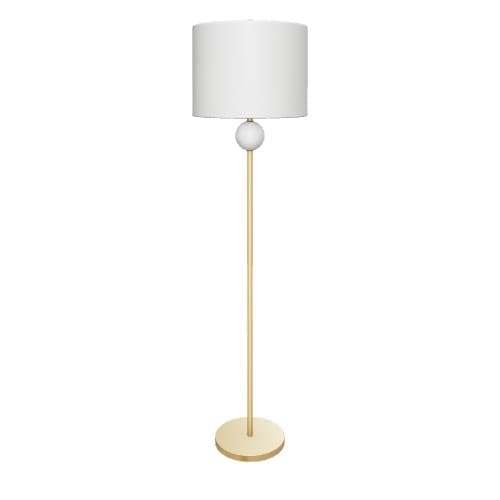 Floor Lamp Marble Base Slim Profile White Drum Shade Mid-Century