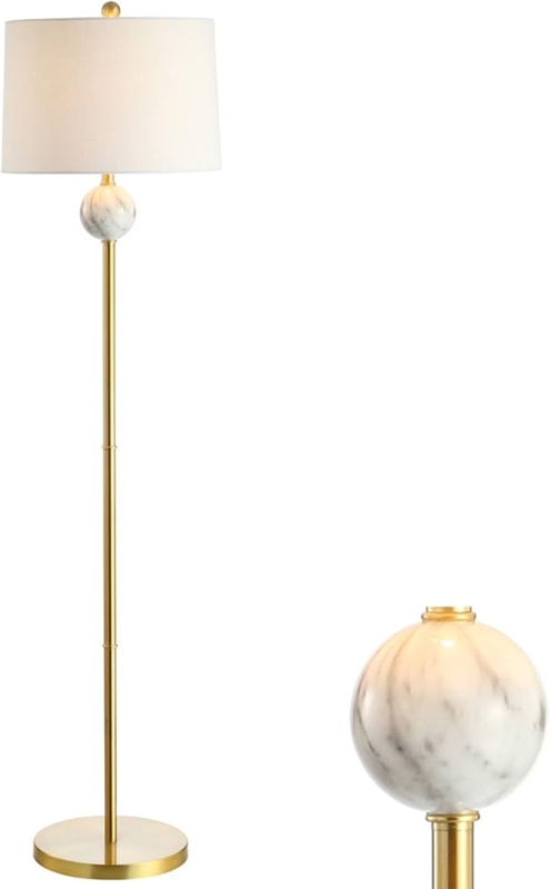Floor Lamp Marble Patterned Base Brushed Gold Stem White